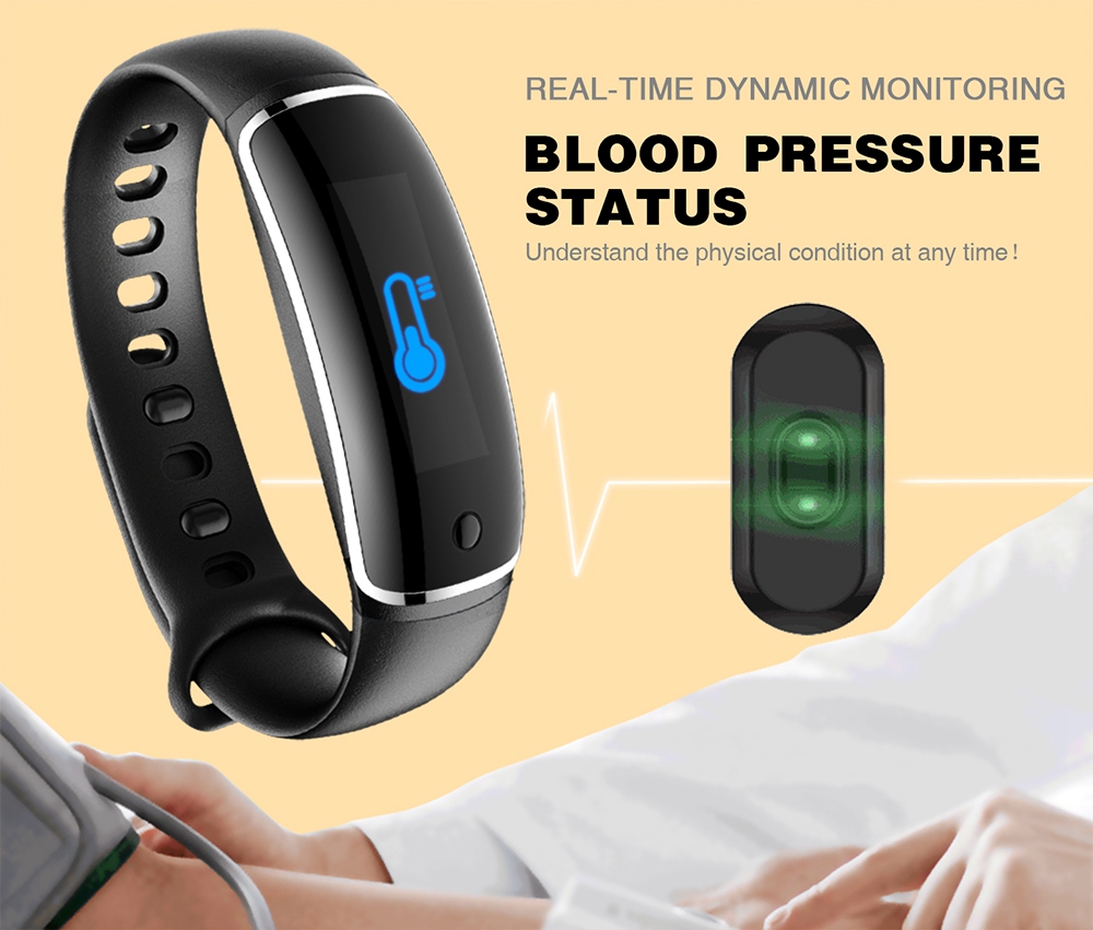 LYNWO M4 Health Smart Bracelet Dynamic Heart Rate Blood Pressure Monitor Sleep Tracker Call SMS APP Noification Reminder Bluetooth Wristband - Black