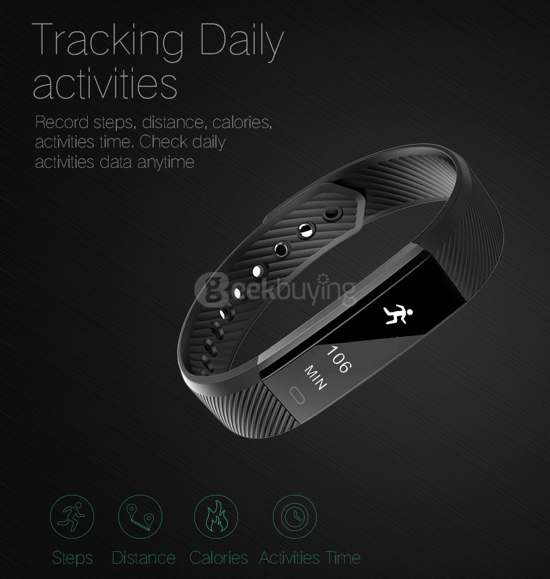 Makibes ID115 Smart Bracelet Fitness Tracker Step Counter Activity Monitor Band Alarm Bluetooth Wristband for iOS Android - Green