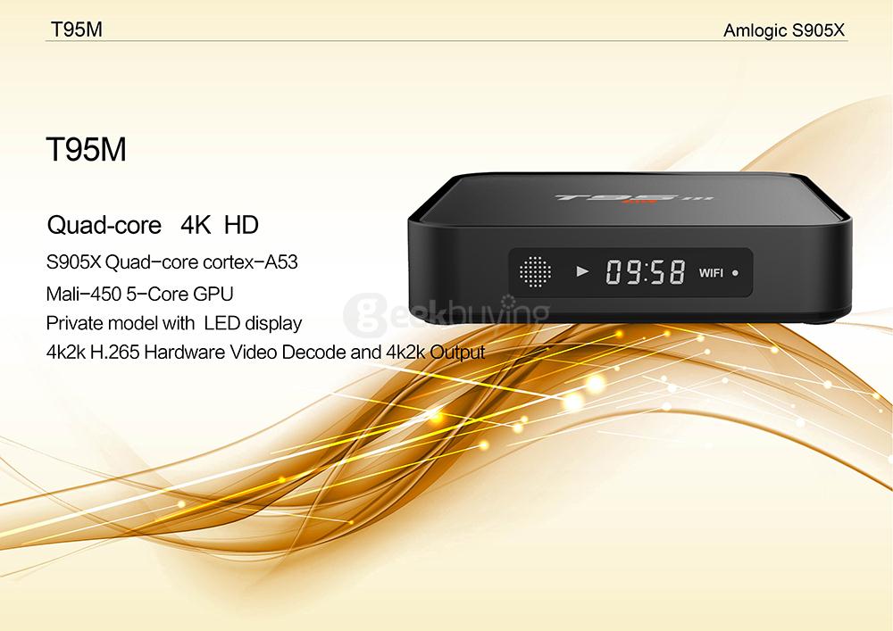 T95M Amlogic S905X Quad Core Android 5.1 4K TV BOX 1G/8G 802.11 b/g/n LAN HDMI - Black
