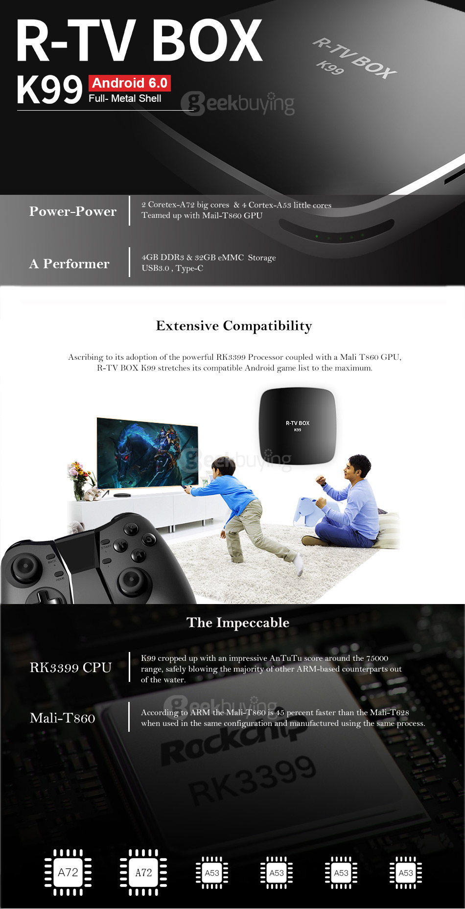 Bundle R-TV BOX K99 Rockchip RK3399 Hexa Core 64bit TV BOX + Rii i8+ Hebrew Israel Air Mouse Black