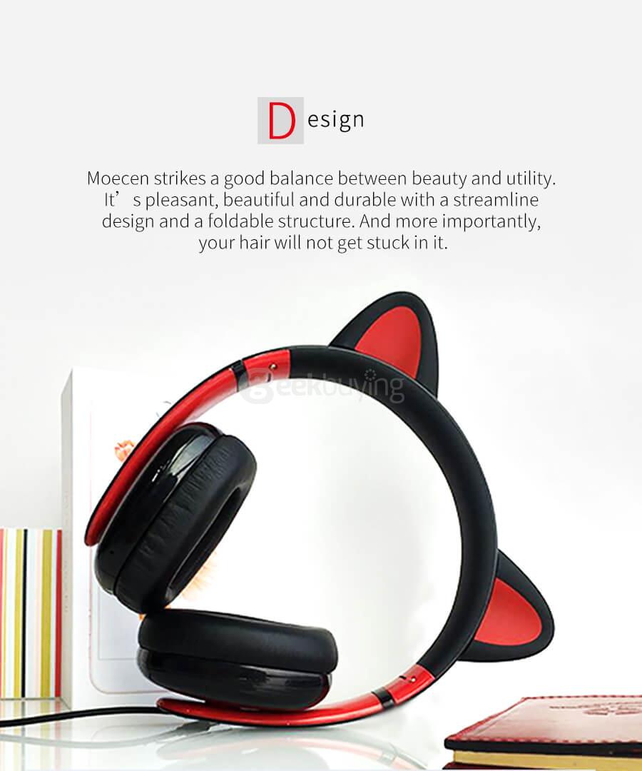 Censi Bluetooth Cat Ear Headphones Over Ear Noise Canceling Wireless Bluetooth Headphones with Mic - Black