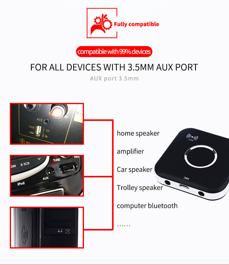 B7 Wireless Bluetooth 4.1 Audio Reciver NFC Stereo Music Adapter 3.5MM AUX - Black