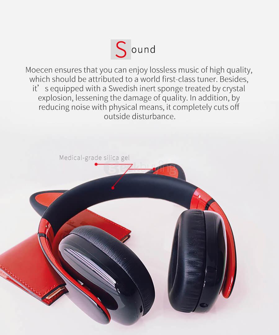 Censi Bluetooth Cat Ear Headphones Over Ear Noise Canceling Wireless Bluetooth Headphones with Mic - Black