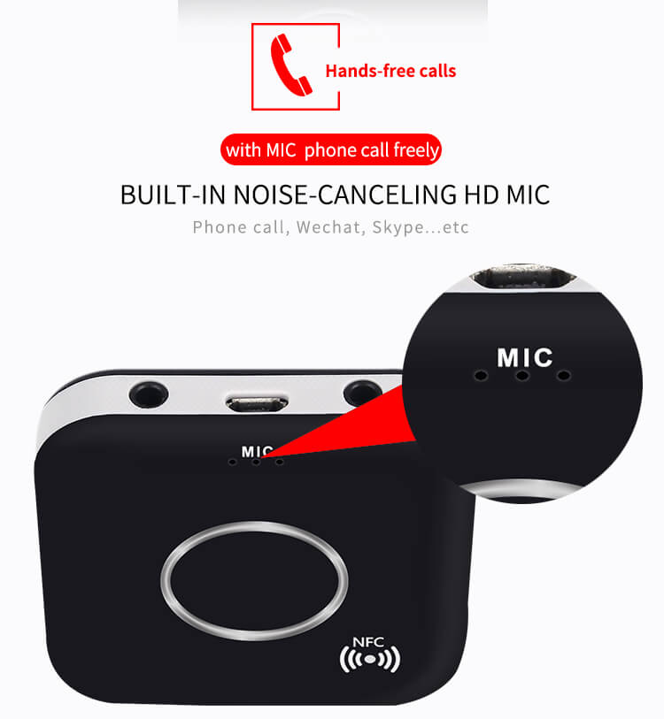 B7 Wireless Bluetooth 4.1 Audio Reciver NFC Stereo Music Adapter 3.5MM AUX - Black