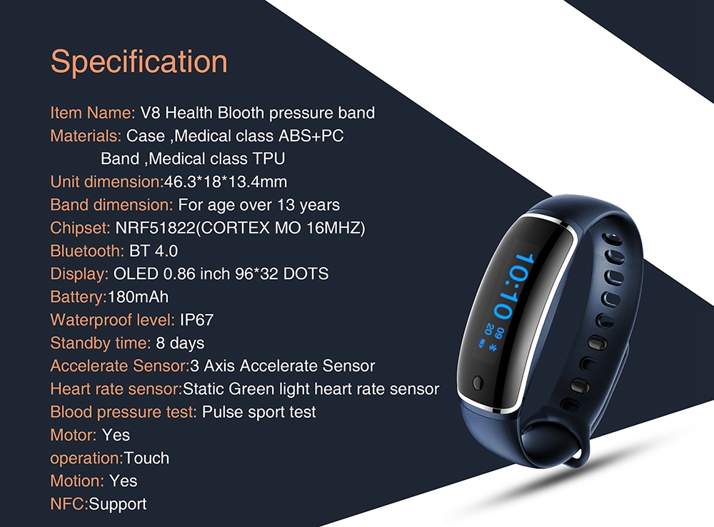 LYNWO M4 Health Smart Bracelet Dynamic Heart Rate Blood Pressure Monitor Sleep Tracker Call SMS APP Noification Reminder Bluetooth Wristband - Black