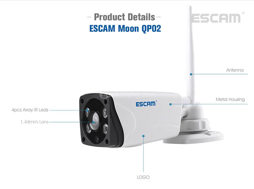 ESCAM Moon QP02 1080P WiFi Panoramic Fisheye Infrared Camera H.264 2 Megapixel 180 Degrees IP66 Waterproof IP Camera - White