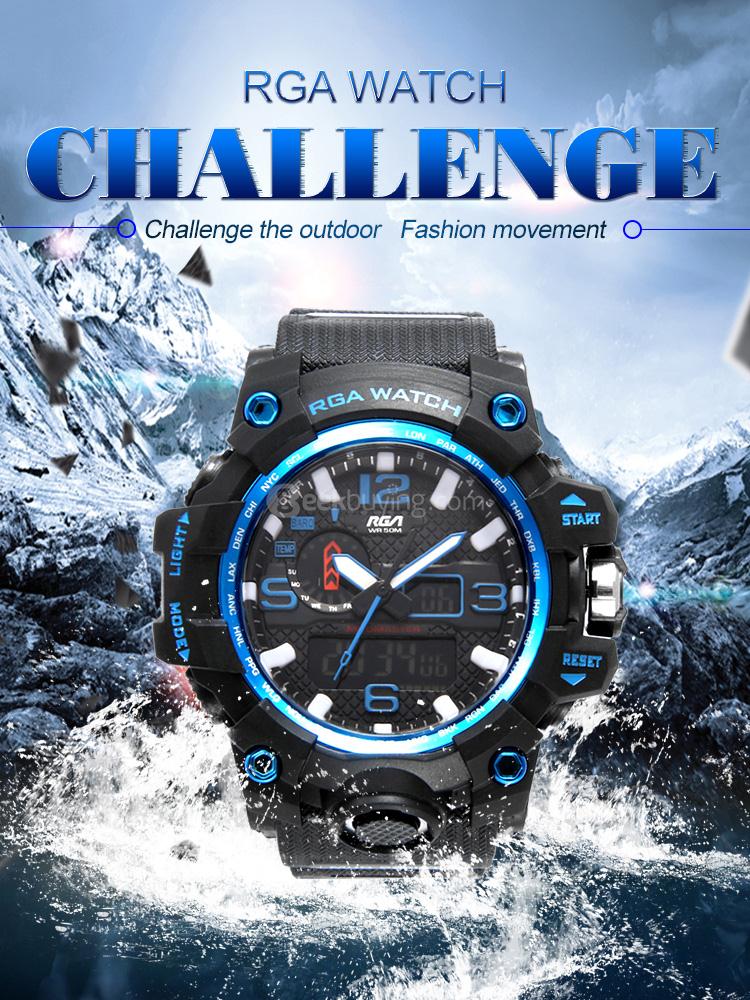 RGA R-983 Digital Watch Water Resistant LED Sports Watches Casual Quartz Wristwatch for Men - Black