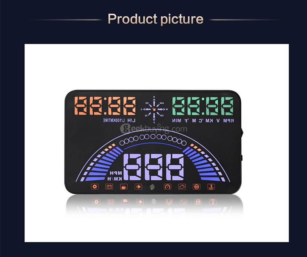 S7 5.8' Car OBDII HUD Head Up Display Projector with Speed Warning System - Black