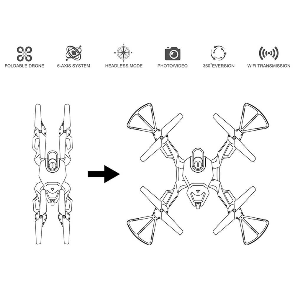 QI ZHI Toys QZ S8 Pro WIFI FPV 0.3MP Camera Foldable Arm with Altitude Hold Headless Mode RC Quadcopter RTF - Black