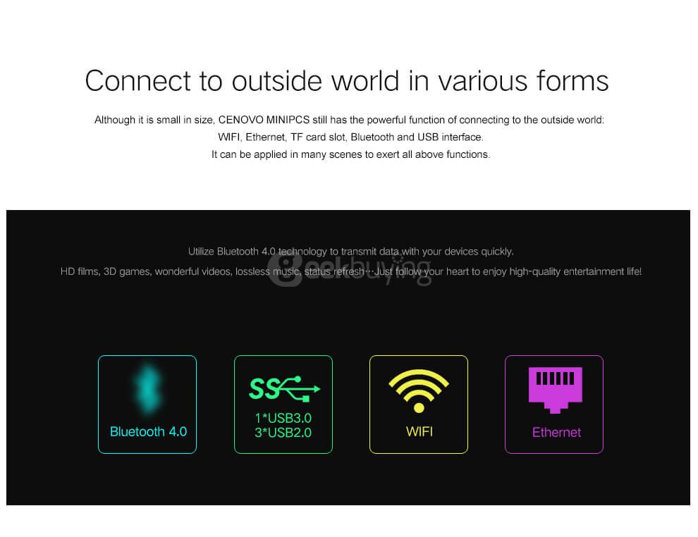 Cenovo MINI PC Intel Cherry Trail Z8350 Smart Mini PC Windows 10 4G/64G 2.4G WiFi LAN HDMI 1080P OTG