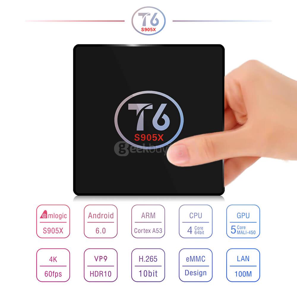 Bundle T6 Android 6.0 Marshmallow Amlogic S905X 2GB RAM 16GB eMMC TV BOX + Rii i8+ 2.4G Wireless Israel Hebrew Language Keyboard White