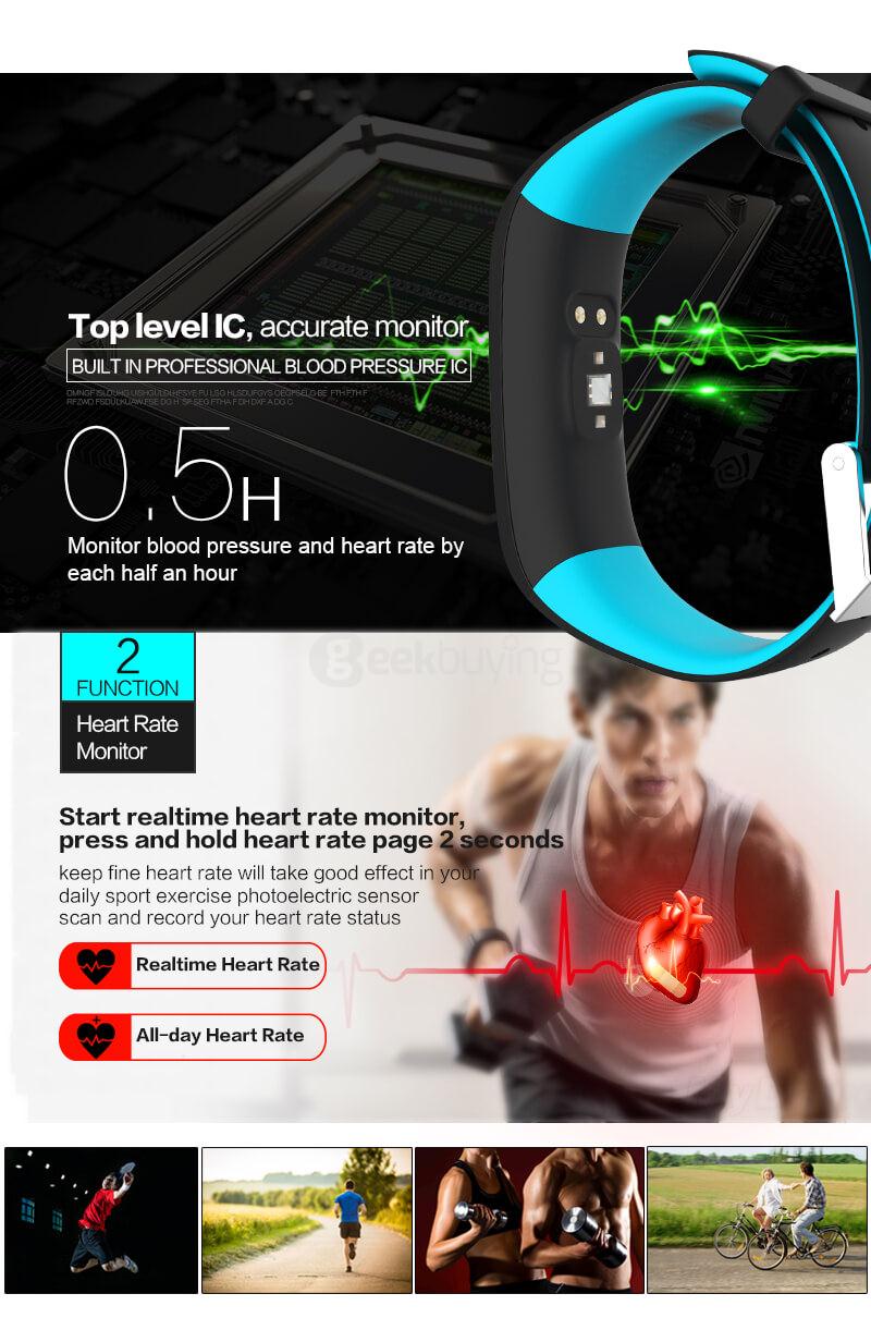 P1 Bluetooth Smartband Pedometer Blood Pressure Heart Rate Monitor Call Reminder Compatible with Android/IOS - Gray