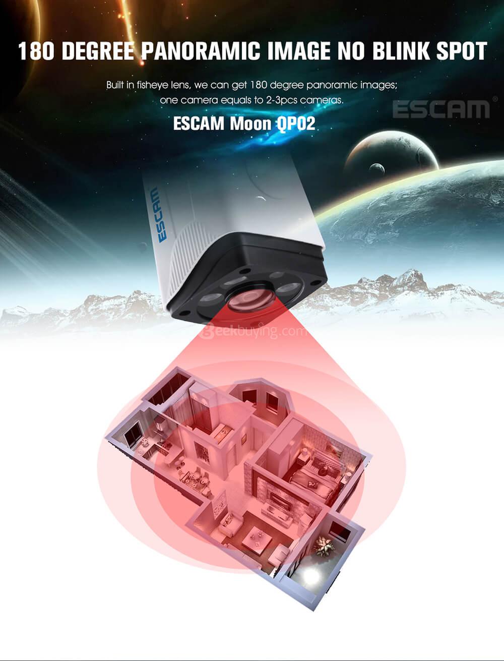 ESCAM Moon QP02 1080P WiFi Panoramic Fisheye Infrared Camera H.264 2 Megapixel 180 Degrees IP66 Waterproof IP Camera - White