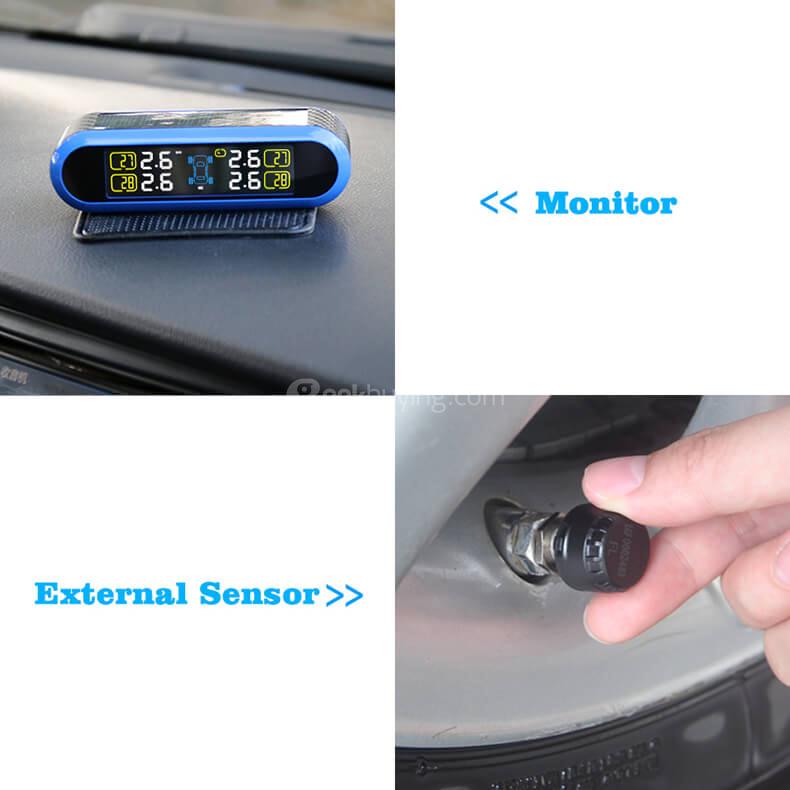 CAREUD T5WF Solar TPMS Tire Pressure Monitoring System USB Interface with Four Outer Sensors - Blue
