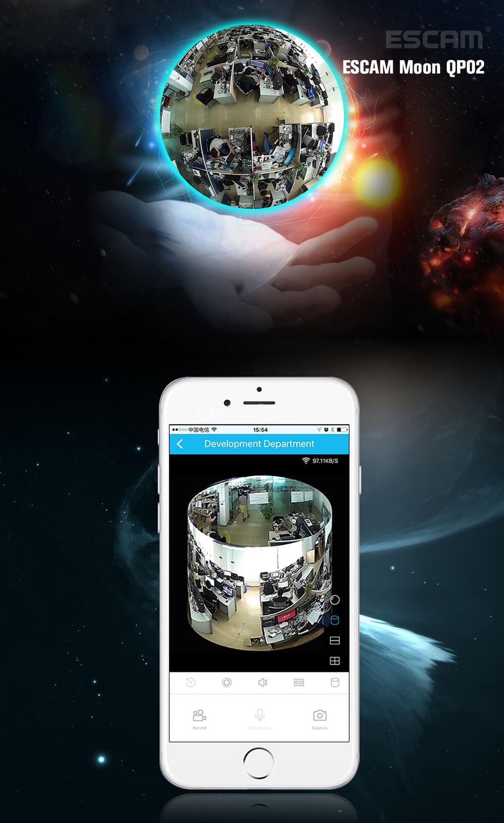 ESCAM Moon QP02 1080P WiFi Panoramic Fisheye Infrared Camera H.264 2 Megapixel 180 Degrees IP66 Waterproof IP Camera - White