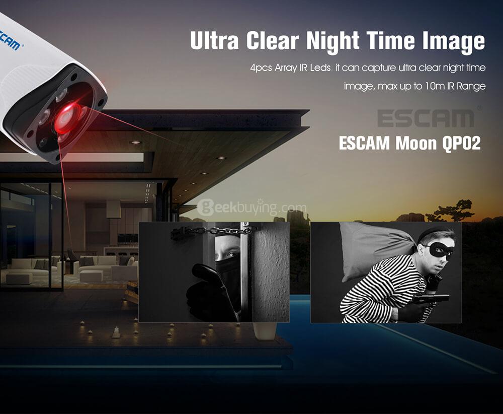 ESCAM Moon QP02 1080P WiFi Panoramic Fisheye Infrared Camera H.264 2 Megapixel 180 Degrees IP66 Waterproof IP Camera - White