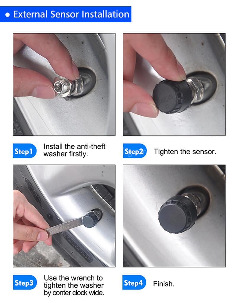 CAREUD T5WF Solar TPMS Tire Pressure Monitoring System USB Interface with Four Outer Sensors - Blue