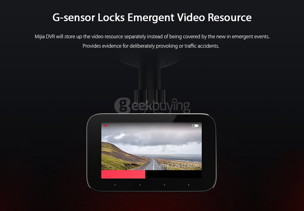 Xiaomi Mijia Carcorder Dash Camera Mstar MSC8328P SONY IMX323 H.264 1080P 160 Degree Wide Angle 3 Inch HD Screen WiFi Connection Loop-cycle Recording - Black