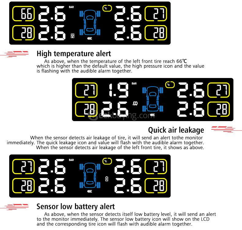 CAREUD T5WF Solar TPMS Tire Pressure Monitoring System USB Interface with Four Outer Sensors - Blue