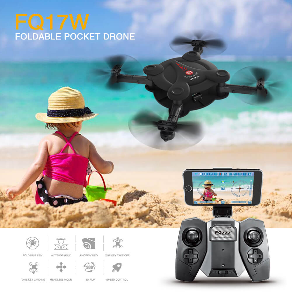 FQ777 FQ17W WIFI FPV Foldable Pocket Drone With 0.3MP Camera Altitude Hold Mode RC Quadcopter RTF - Black