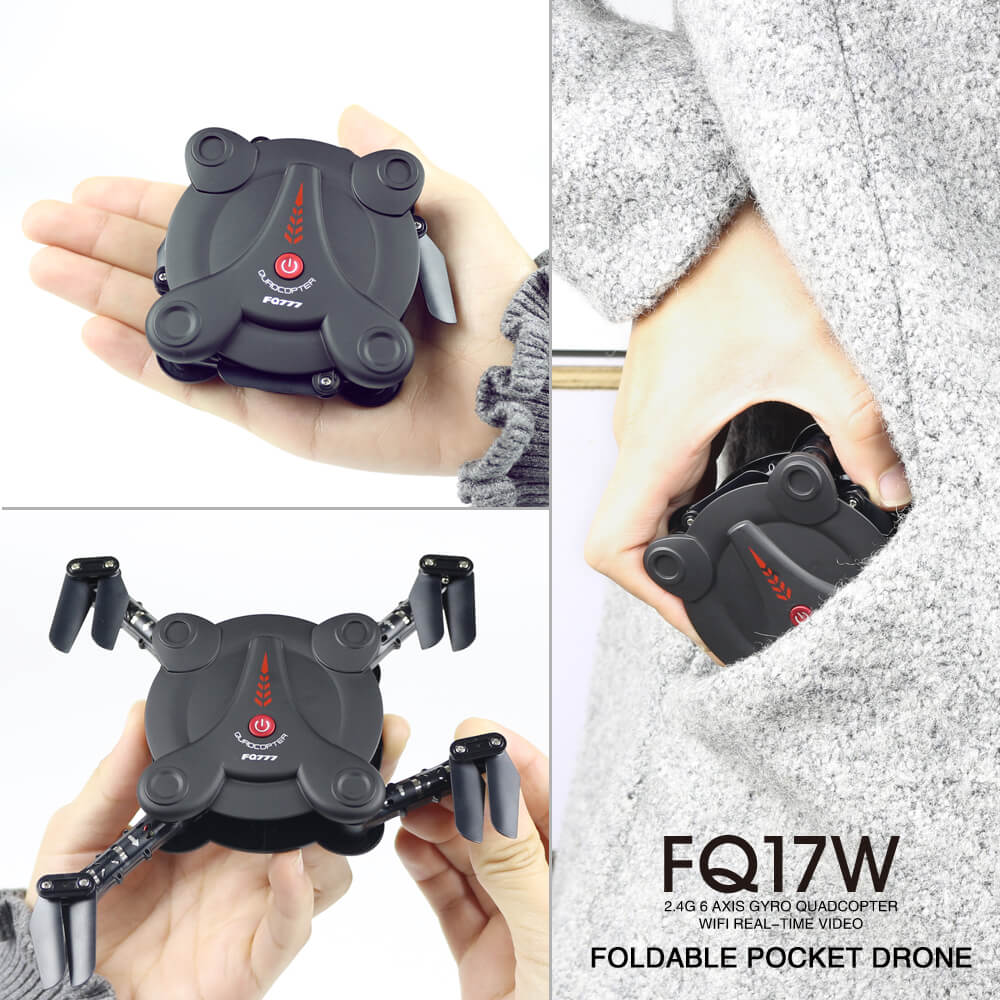 FQ777 FQ17W WIFI FPV Foldable Pocket Drone With 0.3MP Camera Altitude Hold Mode RC Quadcopter RTF - Black