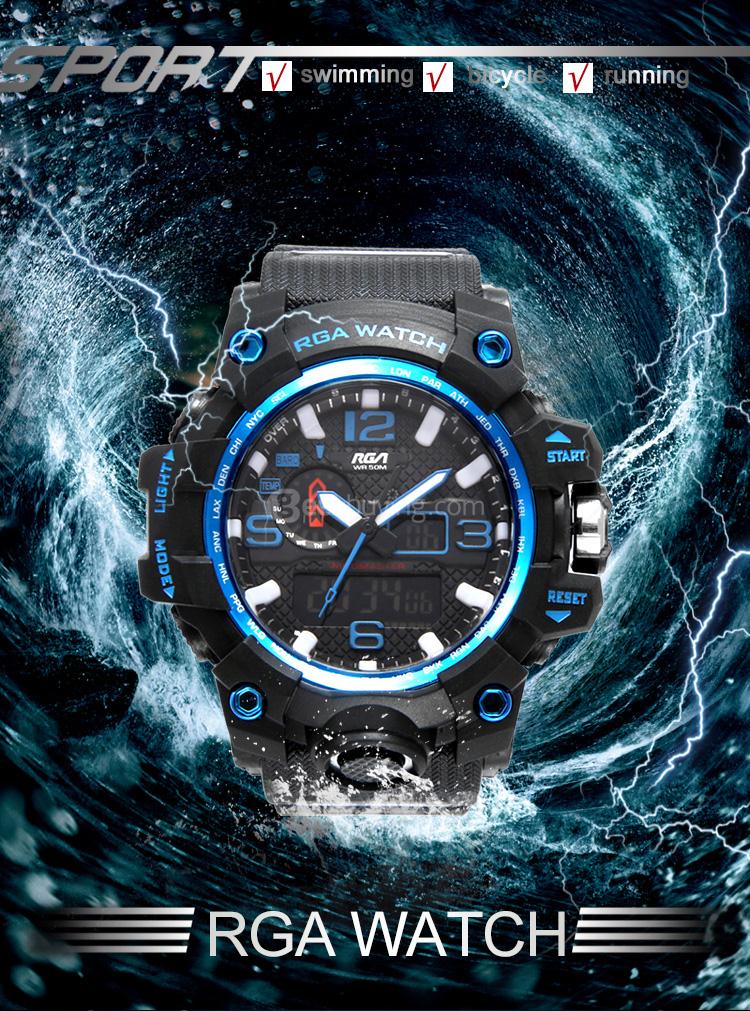 RGA R-983 Digital Watch Water Resistant LED Sports Watches Casual Quartz Wristwatch for Men - Blue