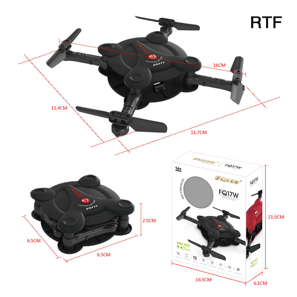 FQ777 FQ17W WIFI FPV Foldable Pocket Drone With 0.3MP Camera Altitude Hold Mode RC Quadcopter RTF - Black