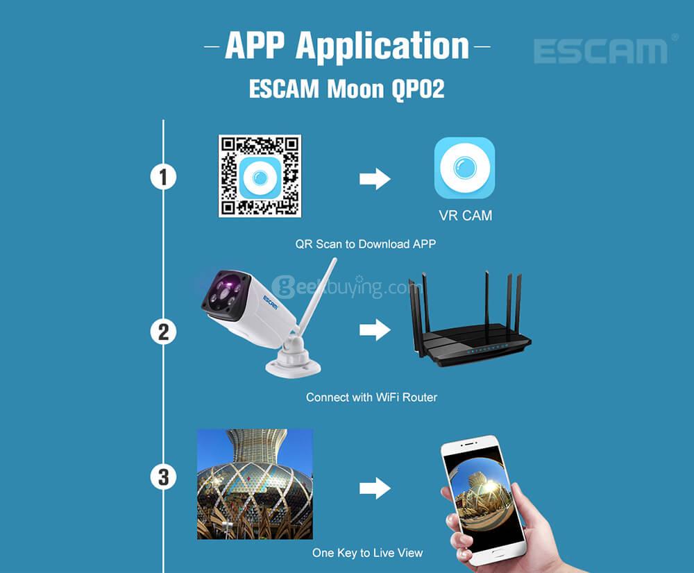 ESCAM Moon QP02 1080P WiFi Panoramic Fisheye Infrared Camera H.264 2 Megapixel 180 Degrees IP66 Waterproof IP Camera - White