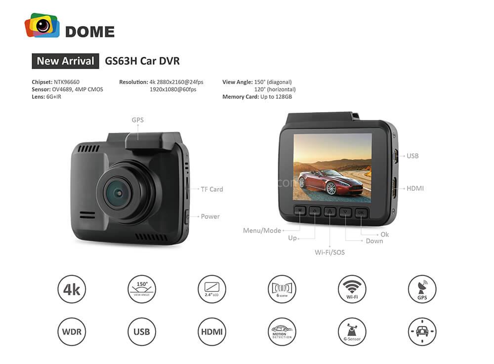 Blackview GS63H Novatek NT96660 Car DVR 4K FHD Recording GPS Motion Detection Loop-cycle Recording 150 Wide Angle Video Recorder - Black