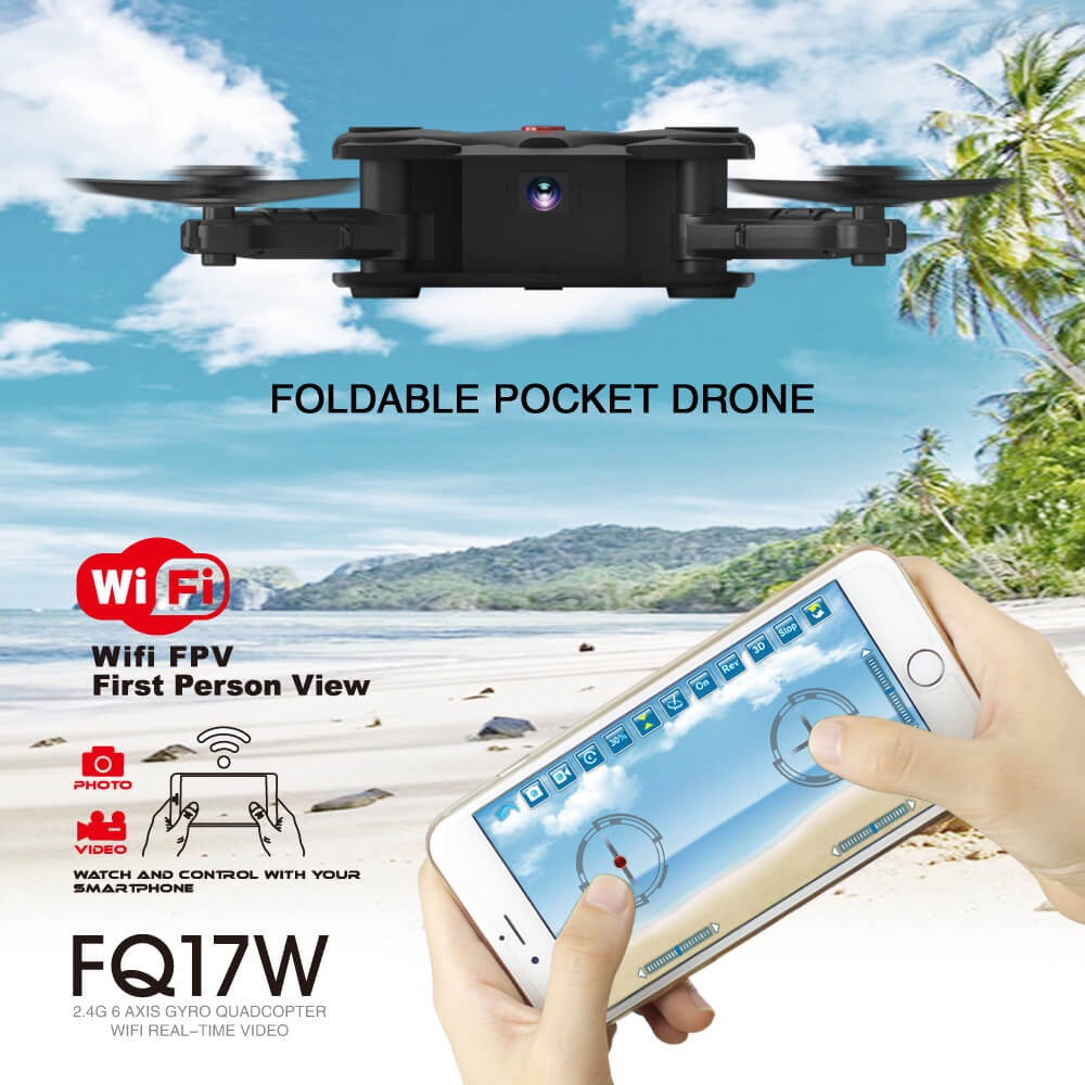 FQ777 FQ17W WIFI FPV Foldable Pocket Drone With 0.3MP Camera Altitude Hold Mode RC Quadcopter RTF - Black
