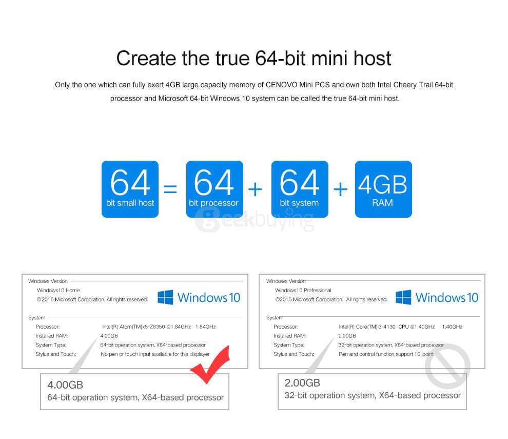 Cenovo MINI PC Intel Cherry Trail Z8350 Smart Mini PC Windows 10 4G/64G 2.4G WiFi LAN HDMI 1080P OTG