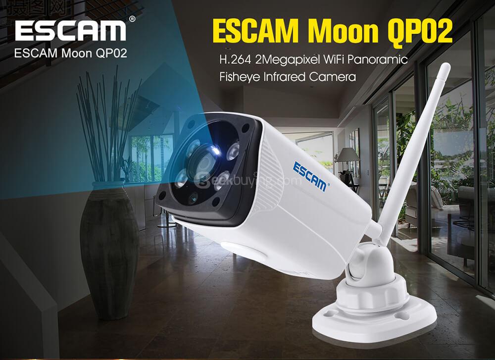 ESCAM Moon QP02 1080P WiFi Panoramic Fisheye Infrared Camera H.264 2 Megapixel 180 Degrees IP66 Waterproof IP Camera - White