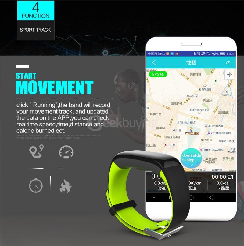 P1 Bluetooth Smartband Pedometer Blood Pressure Heart Rate Monitor Call Reminder Compatible with Android/IOS - Gray