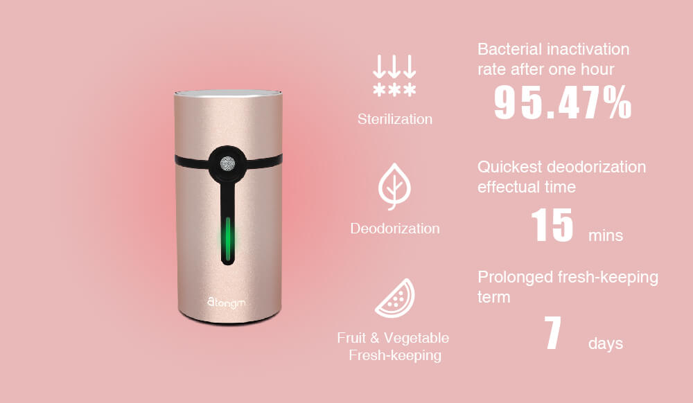atongm KT-6830 Mini USB Sterilizing Deodorizer Live-ozone Refrigerator Air Purifier Cabinet Freshener - Rose Gold