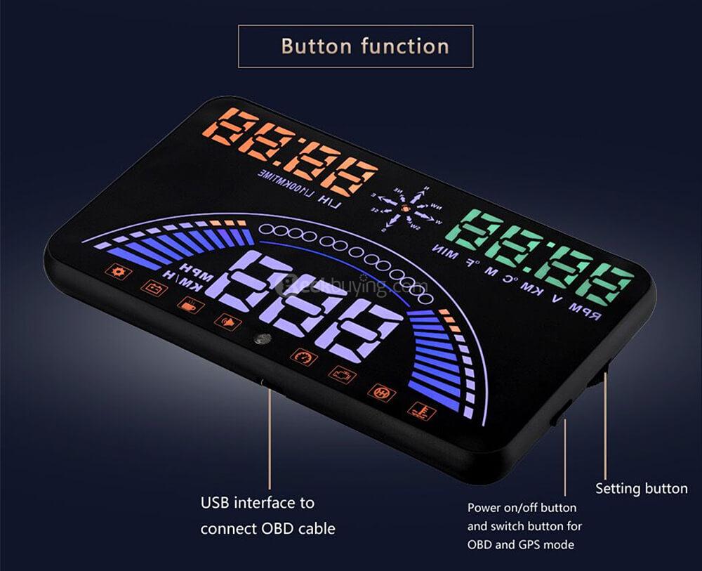 S7 5.8' Car OBDII HUD Head Up Display Projector with Speed Warning System - Black
