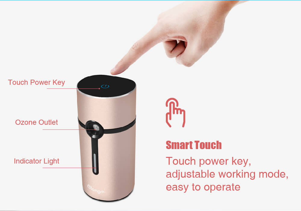 atongm KT-6830 Mini USB Sterilizing Deodorizer Live-ozone Refrigerator Air Purifier Cabinet Freshener - Rose Gold