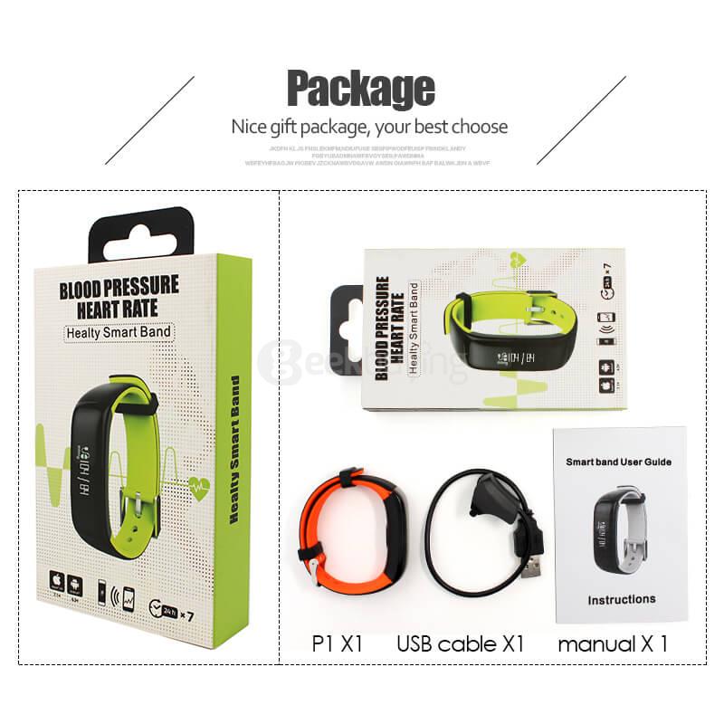 P1 Bluetooth Smartband Pedometer Blood Pressure Heart Rate Monitor Call Reminder Compatible with Android/IOS - Gray