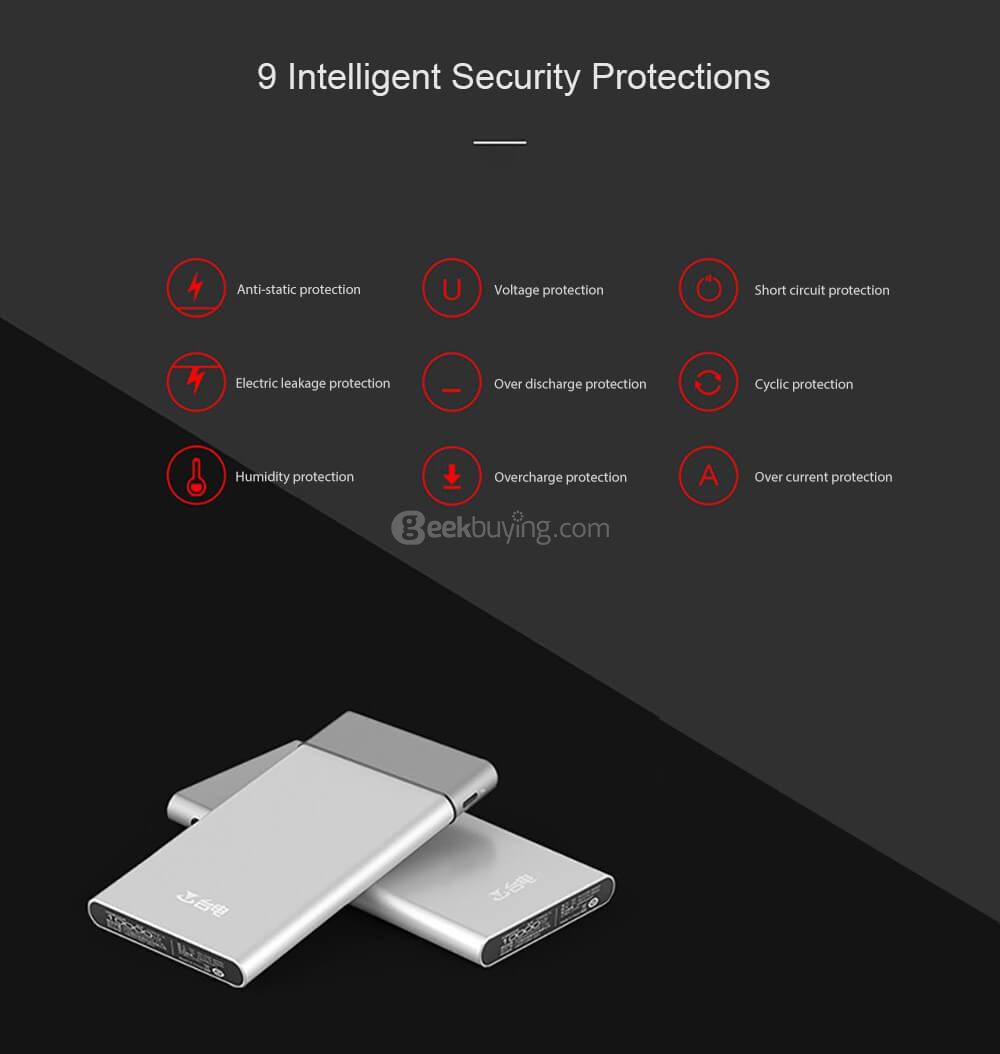 Original Teclast T100UC-S 10000mAh Power Bank 8 Pin and Micro USB Dual Input Intelligent Digital Display - Silver