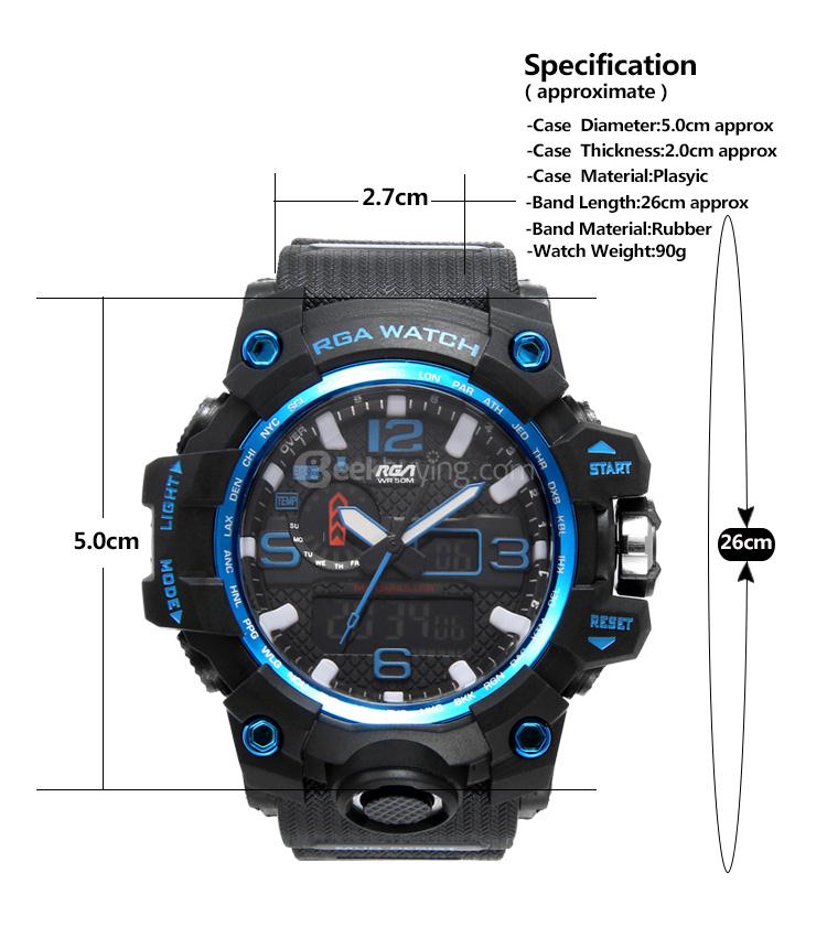 RGA R-983 Digital Watch Water Resistant LED Sports Watches Casual Quartz Wristwatch for Men - Blue