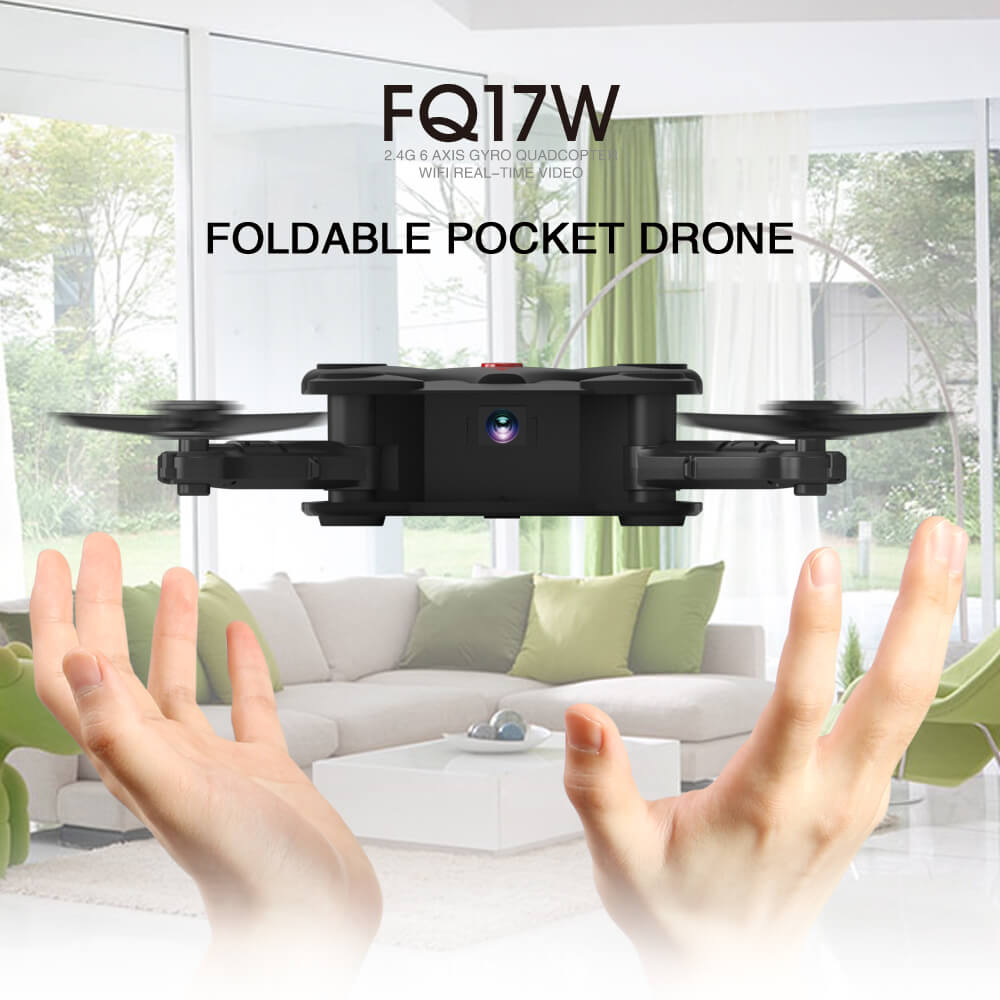 FQ777 FQ17W WIFI FPV Foldable Pocket Drone With 0.3MP Camera Altitude Hold Mode RC Quadcopter RTF - Black