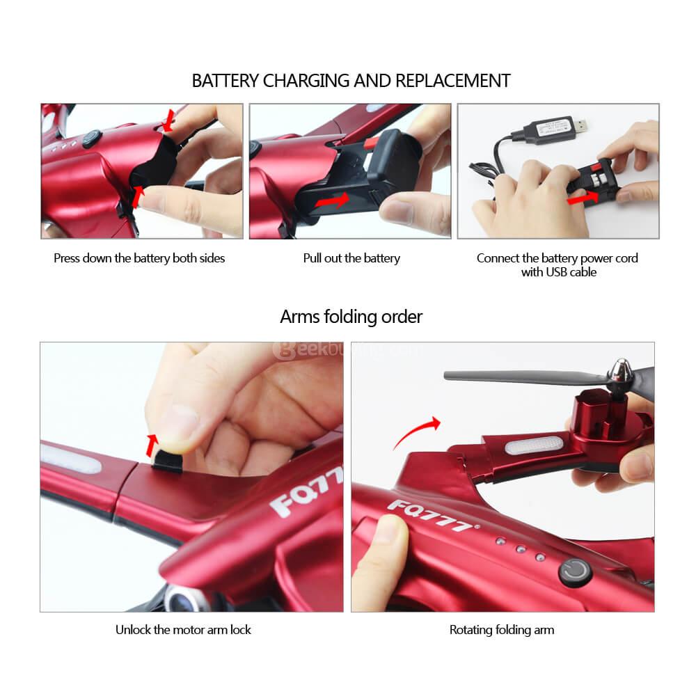 FQ777 FQ02W WIFI FPV Foldable Arm with HD Wide-Angle 2MP Camera Altitude Hold Mode RC Quadcopter RTF - Red