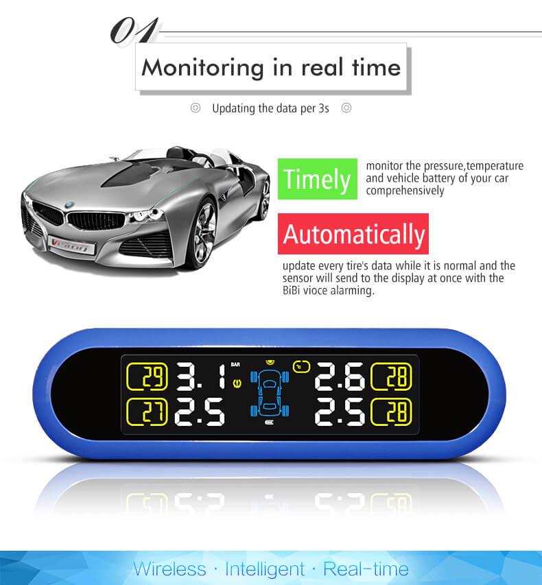 CAREUD T5WF Solar TPMS Tire Pressure Monitoring System USB Interface with Four Outer Sensors - Blue
