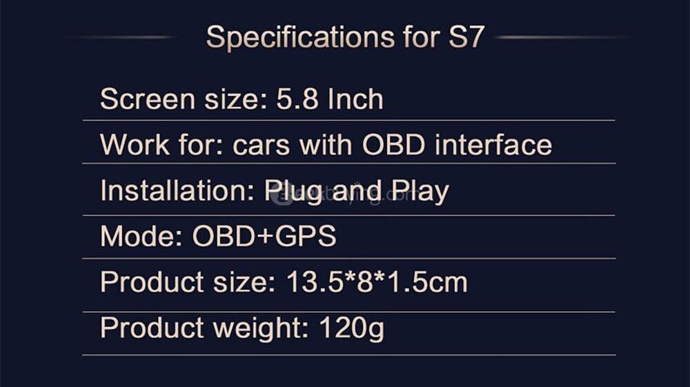 S7 5.8' Car OBDII HUD Head Up Display Projector with Speed Warning System - Black
