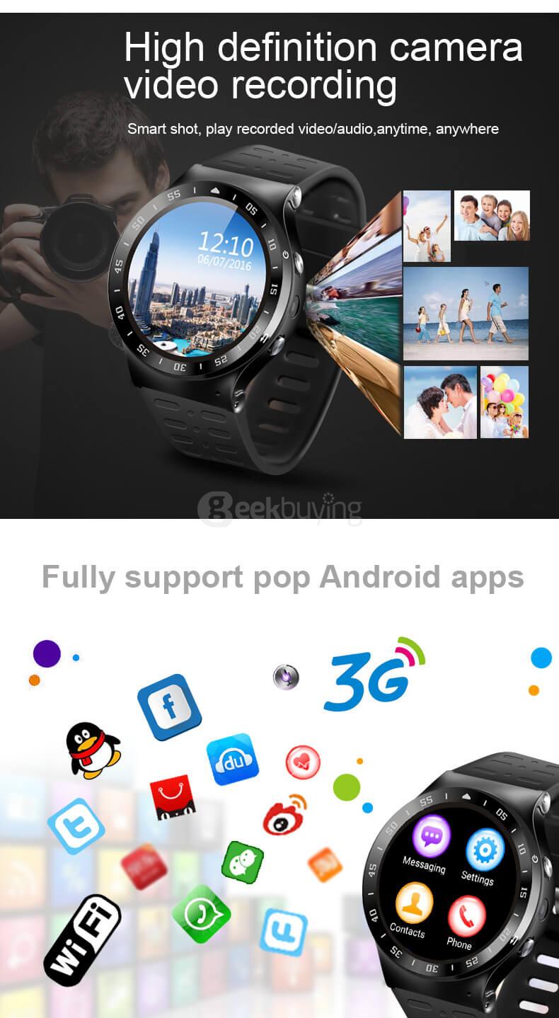 ZGPAX S99A 3G Smart Watch Phone Android 5.1 MTK6580 8GB ROM GPS WIFI Bluetooth 5.0MP Camera Compatible With Android iOS - Black