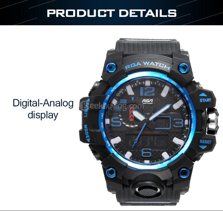 RGA R-983 Digital Watch Water Resistant LED Sports Watches Casual Quartz Wristwatch for Men - Blue