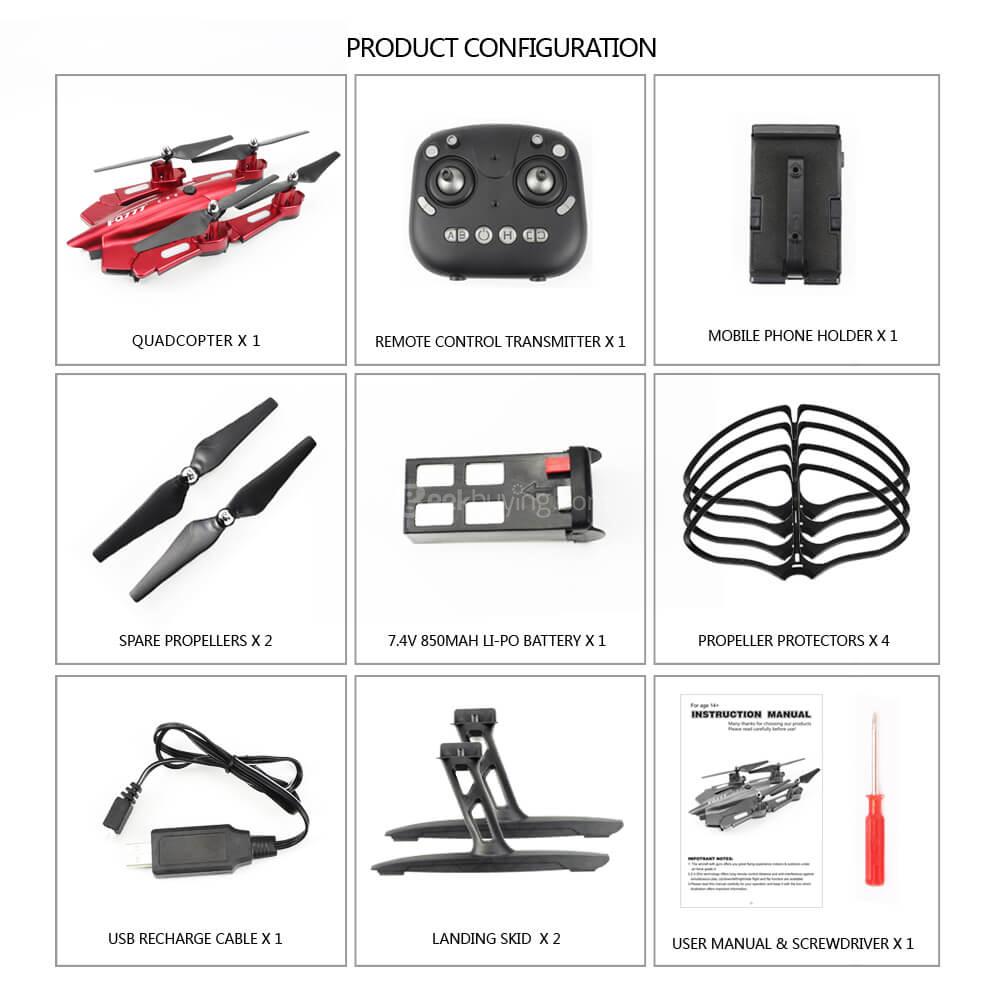 FQ777 FQ02W WIFI FPV Foldable Arm with HD Wide-Angle 2MP Camera Altitude Hold Mode RC Quadcopter RTF - Red
