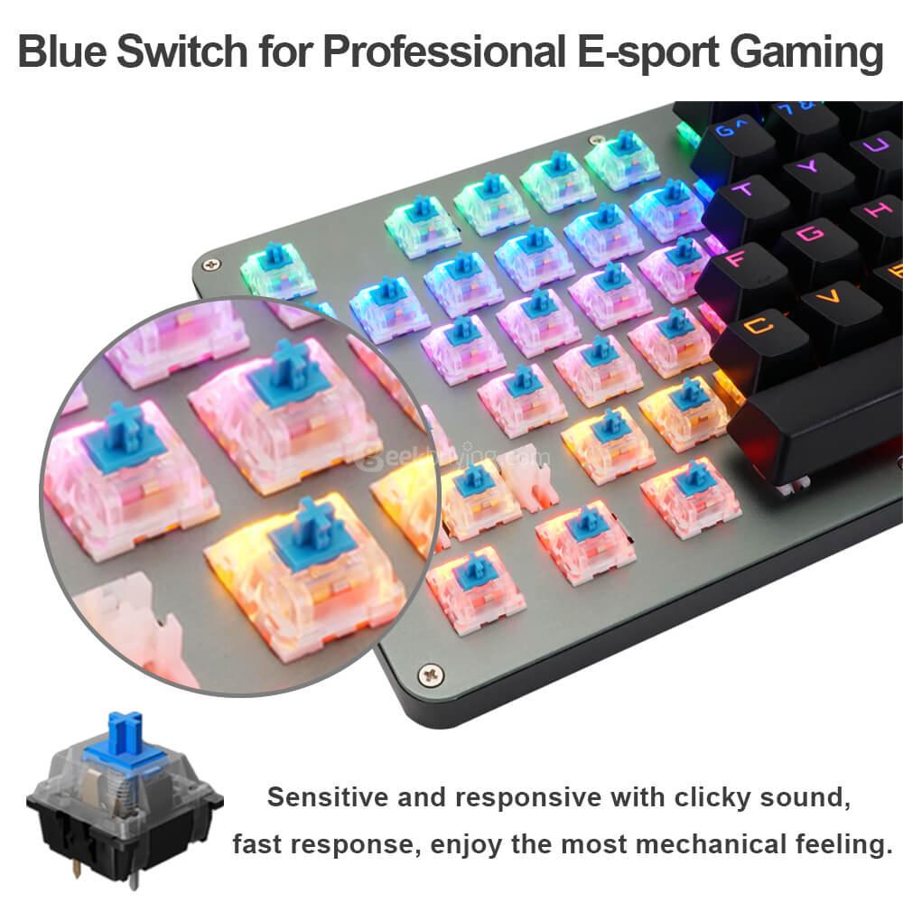 Full RGB Backlit 104 Keys Mechanical Keyboard Blue Switch USB Wired Anti-ghosting - Black