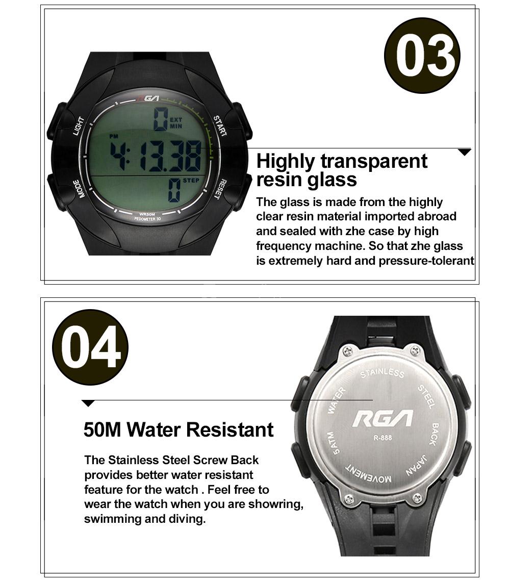 RGA R-988 Digital Watch 50M Water Resistant LED Sports Watches Casual Quartz Wristwatch for Men - Orange