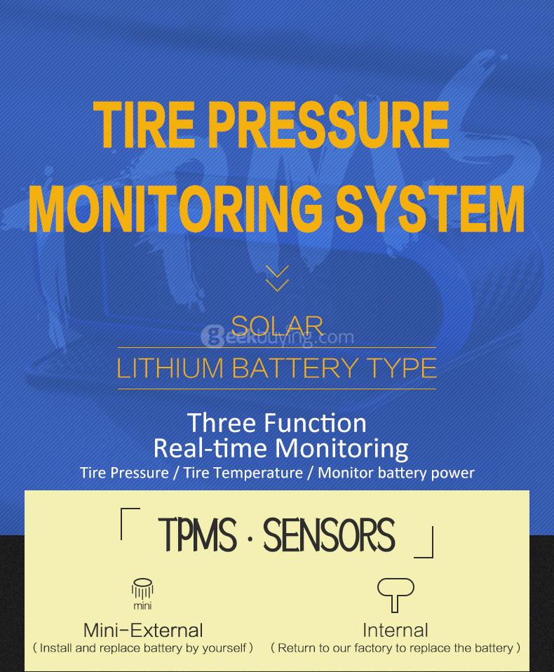 CAREUD T5WF Solar TPMS Tire Pressure Monitoring System USB Interface with Four Outer Sensors - Blue