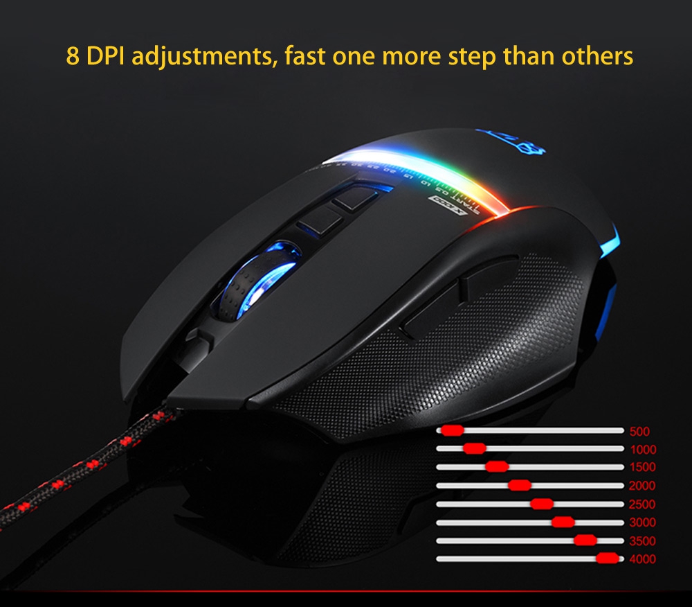 Motospeed V10 4000 DPI 7 Keys Wired Breathing LED Optical Backlit Gaming Mouse for Laptop/Desktop/PC - Black